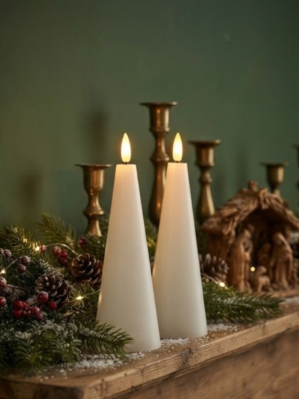 Flameless LED Cone Candle Set of 2 White